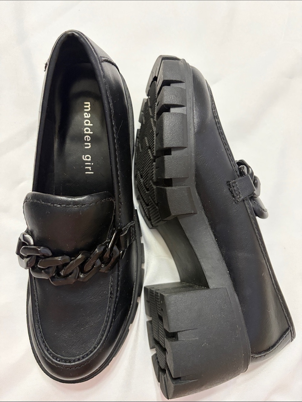 Madden Girl Black Chunky Chain Platform Loafers